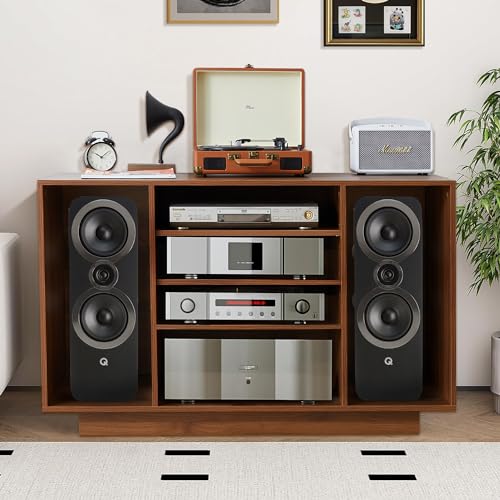 Stereo Cabinet, Media Storage Cabinet, 5-Tier Shelves Audio Video Record Player Stand Cabinet, Modern AV Cabinet with Cable Management for Entertainment Stereo Component(Black)