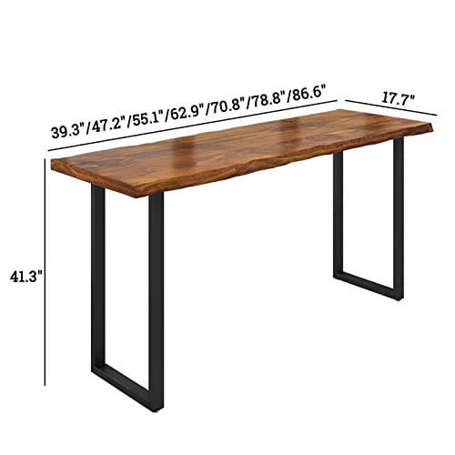 Industrial Bar Table Solid Wood Live Edge Dining Table with 4 Stools, Brown F453845