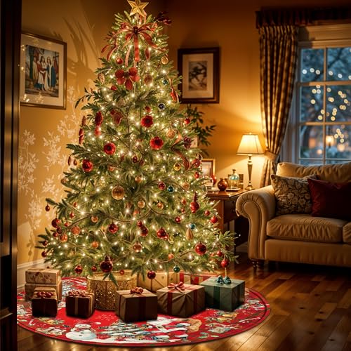 Christmas Tree Skirt 36 Inch with Snowman Reindeer Santa Snowflake L183244