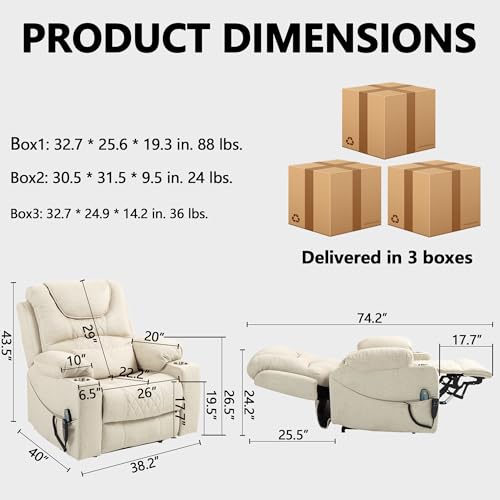 Power Lift Chair Recliner with Massage and Heat for Adults, Dual Motor H2507