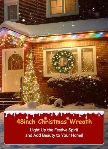 Brightown 24 Inch Pre-Lit Artificial Christmas Wreath with Pine Cones & Berries L37024