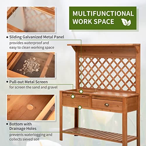 Outsunny Garden Potting Bench Outdoor Wooden Workstation Table with Storage Shelf E755029
