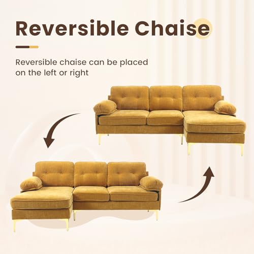 L Shaped Couch Small Sectional Sofa with Reversible Chaise, Blue W543695