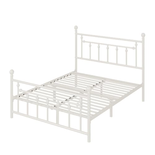 Allewie 14 Inch Full Size Metal Platform Bed Frame with Victorian Headboard, Black E84939