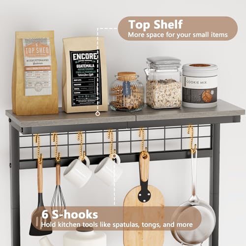 Furologee Kitchen Bakers Rack with Power Outlet, 4-Tier Microwave Stand, Rustic Brown Q634