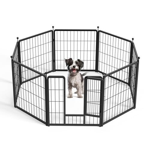 HealSmart Dog Playpen Indoor 32" Height 8 Panels for Small/Medium Dogs, Black J454