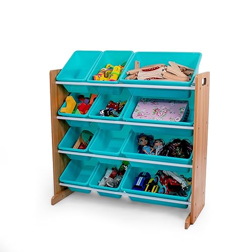 Humble Crew Kids Toy Storage Organizer with 12 Plastic Bins, Grey/White O74556