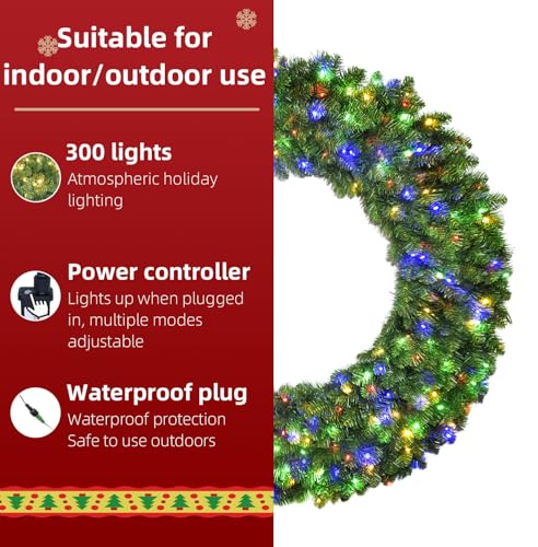 HOYECHI 48in Lighted Christmas Outdoor Wreath with 210 LEDs S99138