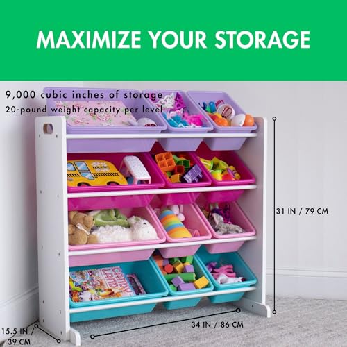 Humble Crew Kids Toy Storage Organizer with 12 Plastic Bins, Grey/White O74556