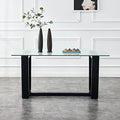 51" Modern Glass Table with Rectangular Tempered Tabletop,Dinner Desk Set for 4-6 People W/Black Coated Plating Metal Legs,for Home,Kitchen,Dining Room,Office, Clear Finish