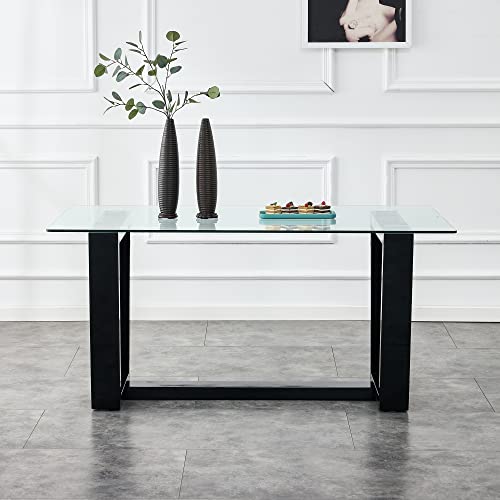 Glass Dining Table Set for 6 with Black Pedestal L132557