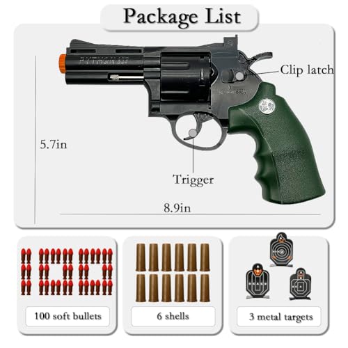 Soft Bullets Revolver Toy Gun with 12 Shells 100 Bullets and 3 Targets (Green) A974149