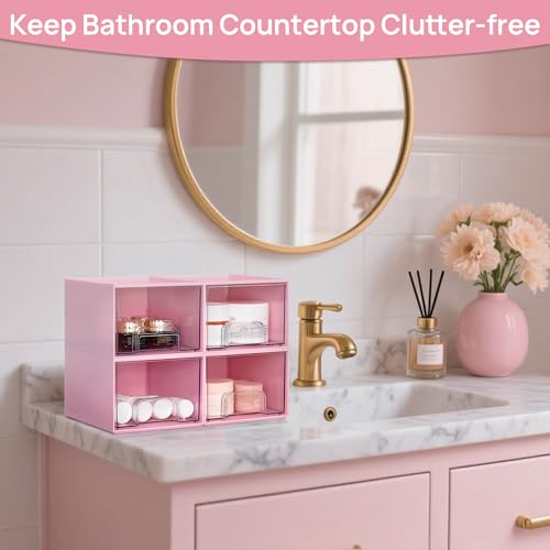 Vtopmart 4 Pack Clear Stackable Storage Drawers for Bathroom Makeup Organizer D5159