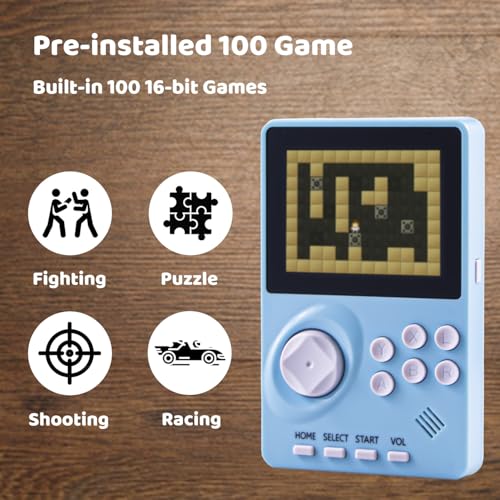 Kids Handheld Video Game Console with 100 Built-in 16-bit Games, Light Blue G319