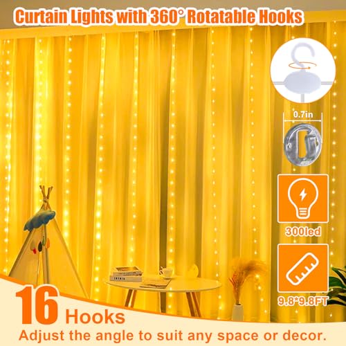 600LED Curtain Lights for Bedroom, Warm White, 8 Modes Y367582