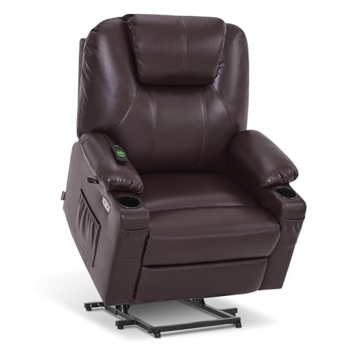 MCombo Power Lift Recliner Chair for Elderly with Heat and Massage, Faux Leather, Black V60394