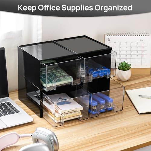 Vtopmart 4 Pack Clear Stackable Storage Drawers for Bathroom Makeup Organizer D5159