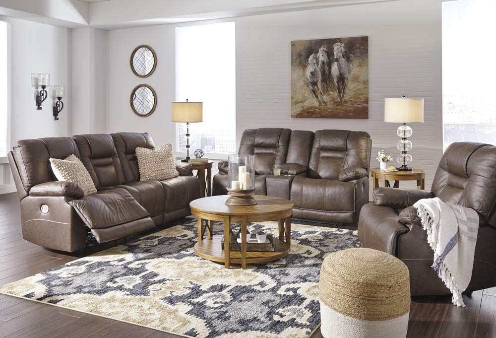 Signature Design by Ashley Wurstrow Leather Power Reclining Loveseat with USB Charging, Brown Q13166