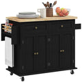 HOMCOM Kitchen Island on Wheels, Rolling Cart with Rubberwood Top, Spice Rack, Towel Rack and Drawers for Dining Room, Navy Blue