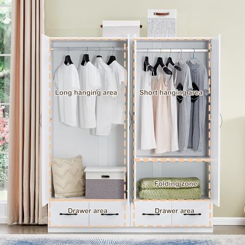 4-Door Wooden Gray Armoire Wardrobe with 3 Drawers for Bedroom Storage M56895
