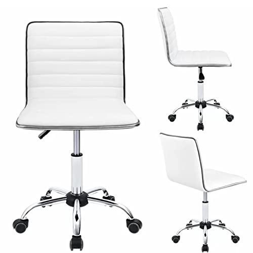 Small Task Chair for Women, Low Back Armless PU Leather with Wheels L47325
