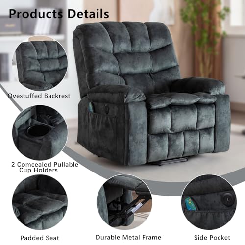 Phoenix Home Power Lift Chair Recliner with Massage and Heat, Green Grey C249534