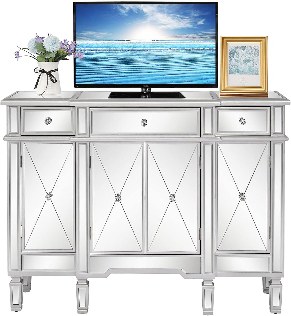 Mirrored Console Table Sideboard with 3 Drawers and Doors for Hallway and Living Room S324117