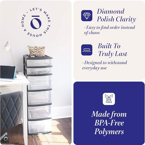 HOMZ Drawer Tower 6-Tier Clear Plastic Storage Organizer Cart, White Frame M699167