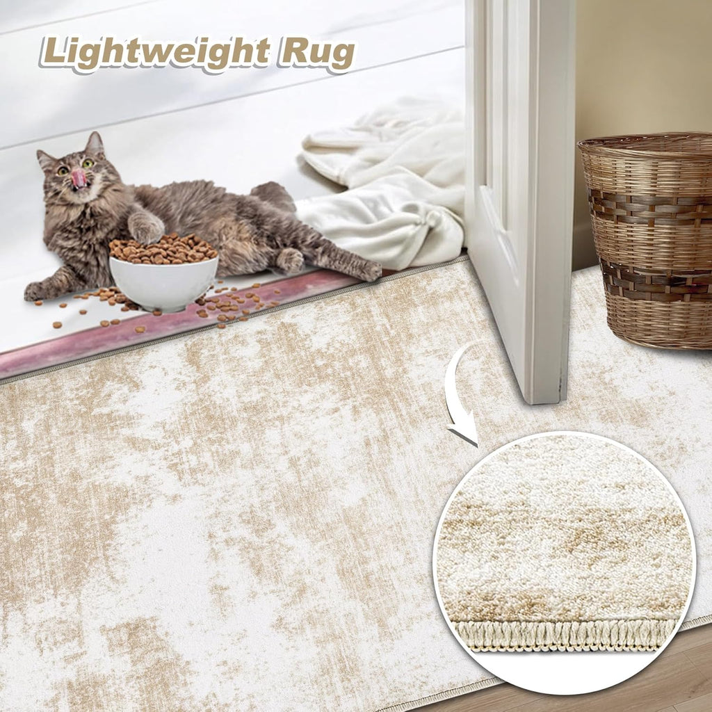 Washable Area Rug 8x10 Modern Abstract Living Room Carpet Beige L76780