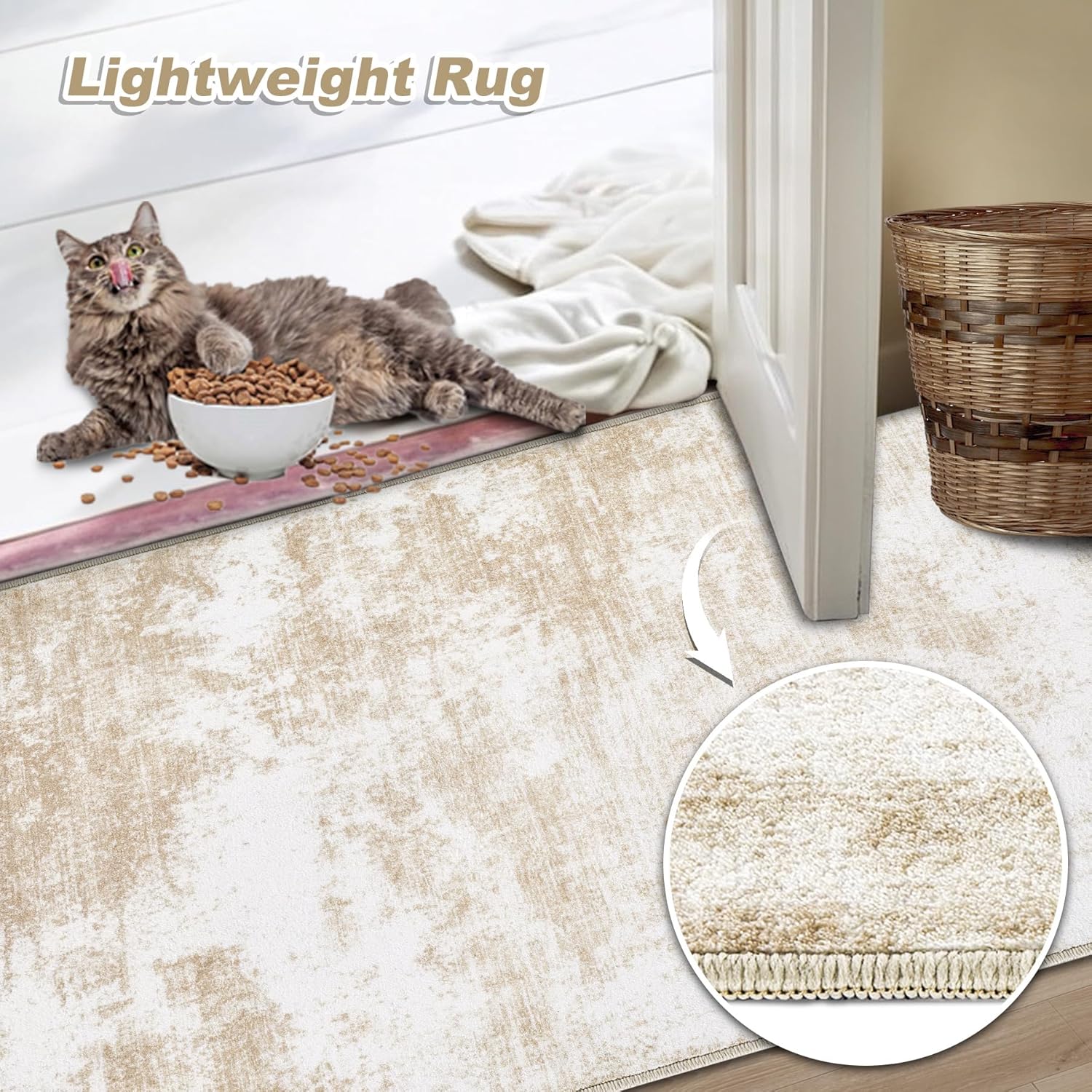 Washable Area Rug 8x10 Modern Abstract Living Room Carpet Beige L76780