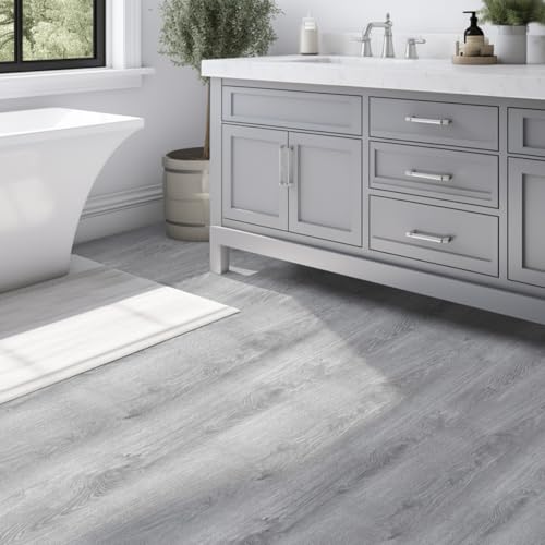 Luxury Wood Grain Peel and Stick Vinyl Flooring Roll 17.72" x 118" Grey R228