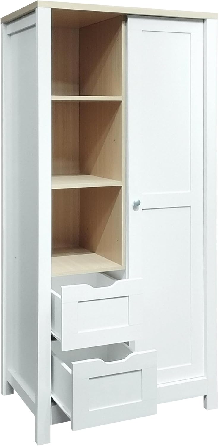 Armoire Wardrobe with Sliding Door and Drawers, White D1199