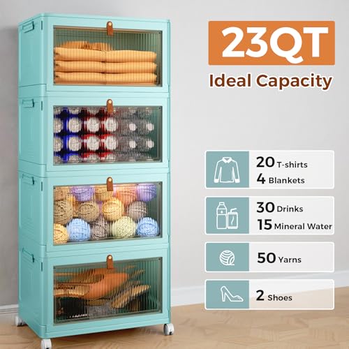 4 Tier Stackable Storage Bins with Lid and Wheels, Grey P84827