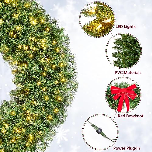 Yaheetech 48in Pre-lit Artificial Christmas Wreath with Red Bow, 200 LED Lights Y257427