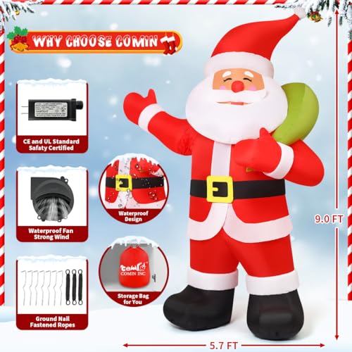 COMIN 9 ft Animated Santa Inflatable Outdoor Christmas Decoration with LEDs P87967