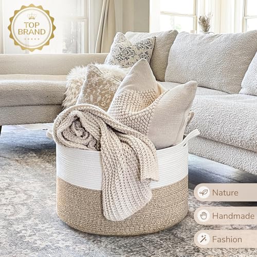 INDRESSME Large Cotton Rope Storage Basket with Handles, 90L Grey R37552