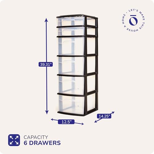 HOMZ Drawer Tower 6-Tier Clear Plastic Storage Organizer Cart, White Frame M699167