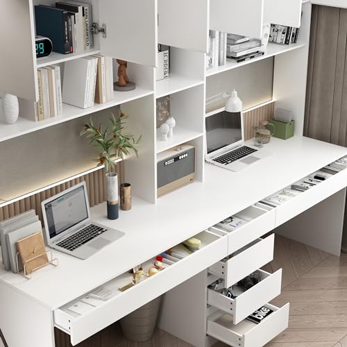 Homsee 2-in-1 Computer Desk for 2 Person with Tall Bookshelf, White R348017