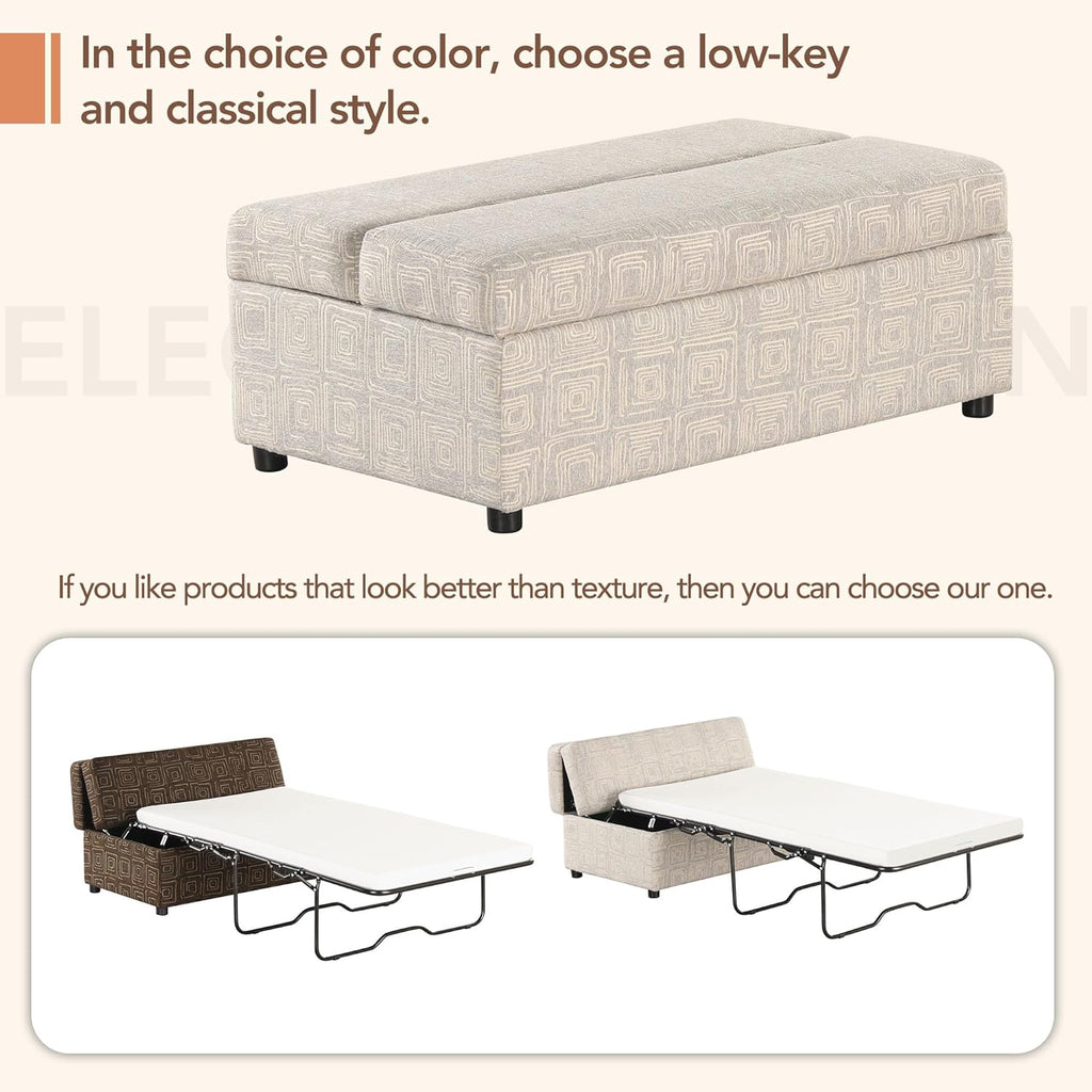 Twin Size Folding Ottoman Sleeper Bed with Mattress Light Gray I4488