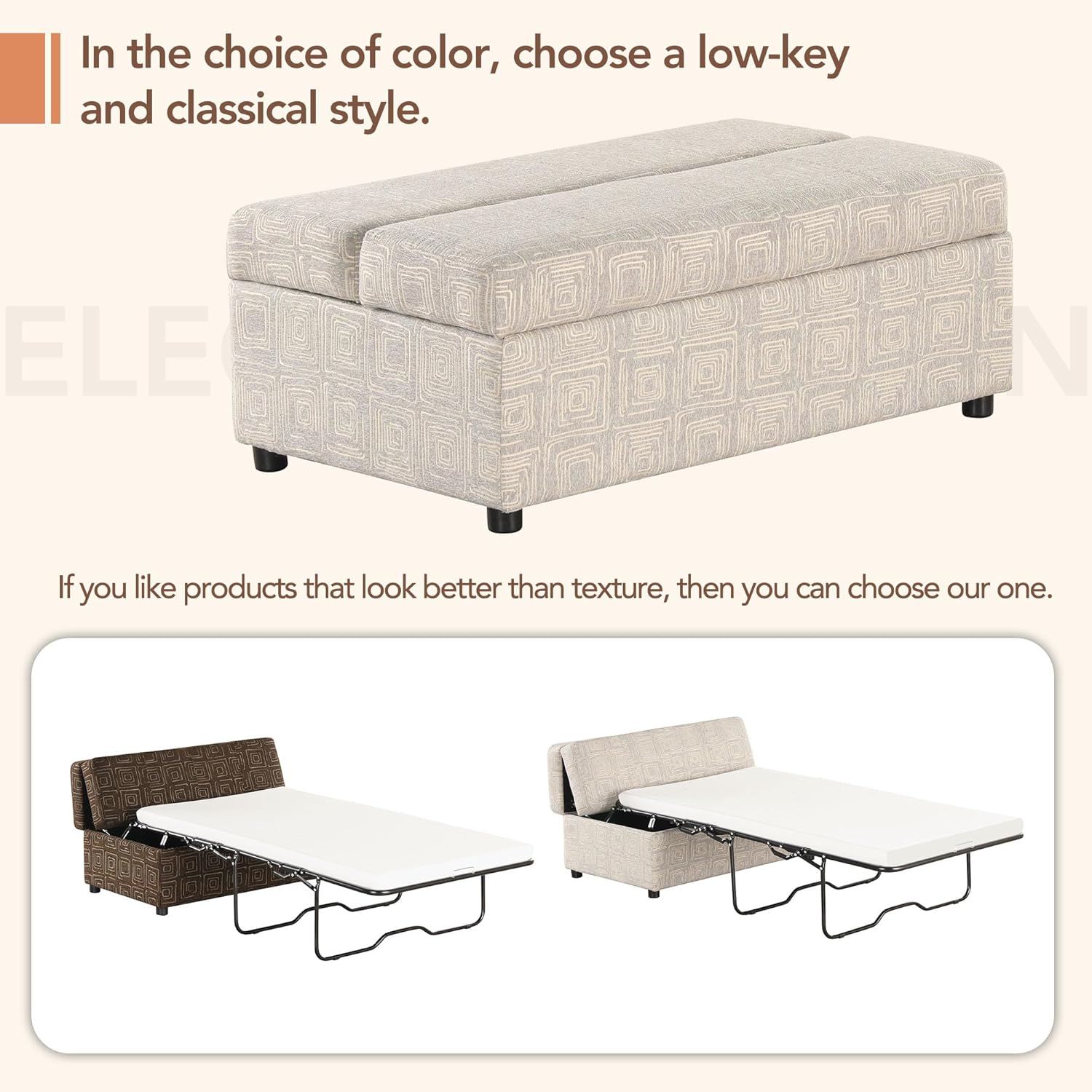 Twin Size Folding Ottoman Sleeper Bed with Mattress Light Gray I4488
