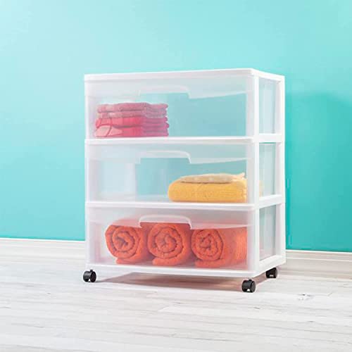 Plastic Storage Drawer Cart with 3 Clear Drawers, White Y574
