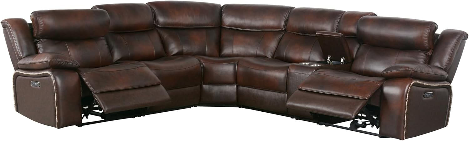 Abbyson Living Vanessa Top Grain Leather Power Reclining Sectional, Brown F71472