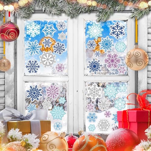 Pickmesh 45 Pcs Christmas Snowflake Window Gel Clings Removable Reusable U3538