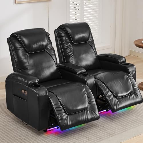 RV Reclining Loveseat with LED Light, USB, Cup Holders, Blue L574