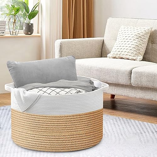 Extra Large Woven Cotton Rope Blanket Basket with Handles A14774