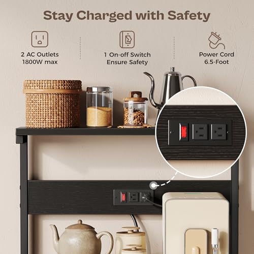 SUPERJARE Kitchen Bakers Rack with Power Outlet, Coffee Bar Table, Rustic Brown W637
