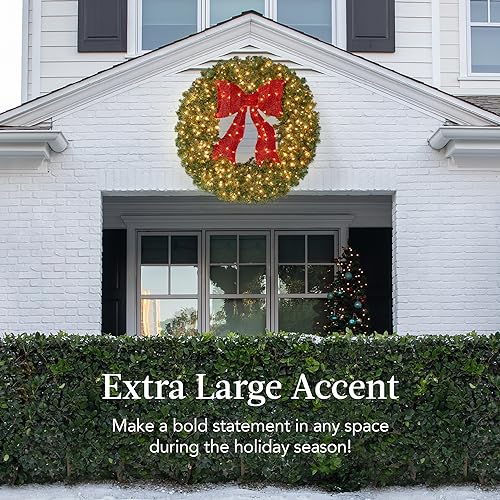 Best Choice Products 36in Pre-Lit Fir Christmas Wreath with Red Lighted Bow M107412