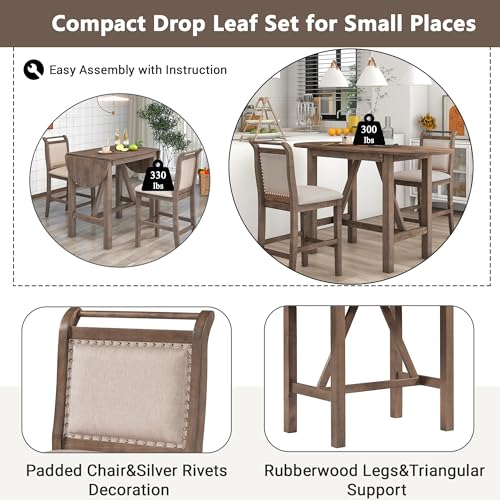 LUMISOL 3 Piece Drop Leaf Table Set with 2 Chairs, White H249