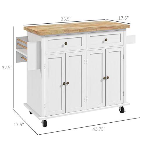 HOMCOM Kitchen Island on Wheels with Rubberwood Top, Navy Blue X7812