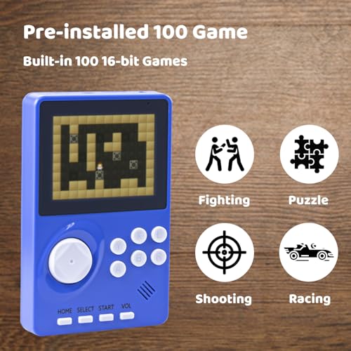 Kids Handheld Video Game Console with 100 Built-in 16-bit Games, Light Blue G319